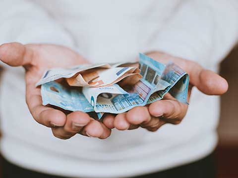 Euros in hand