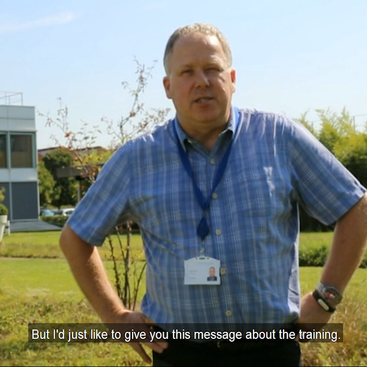 Square video with one line of subtitles.