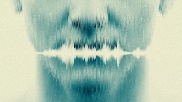 Image of a man with digital voice waveform covering his mouth.